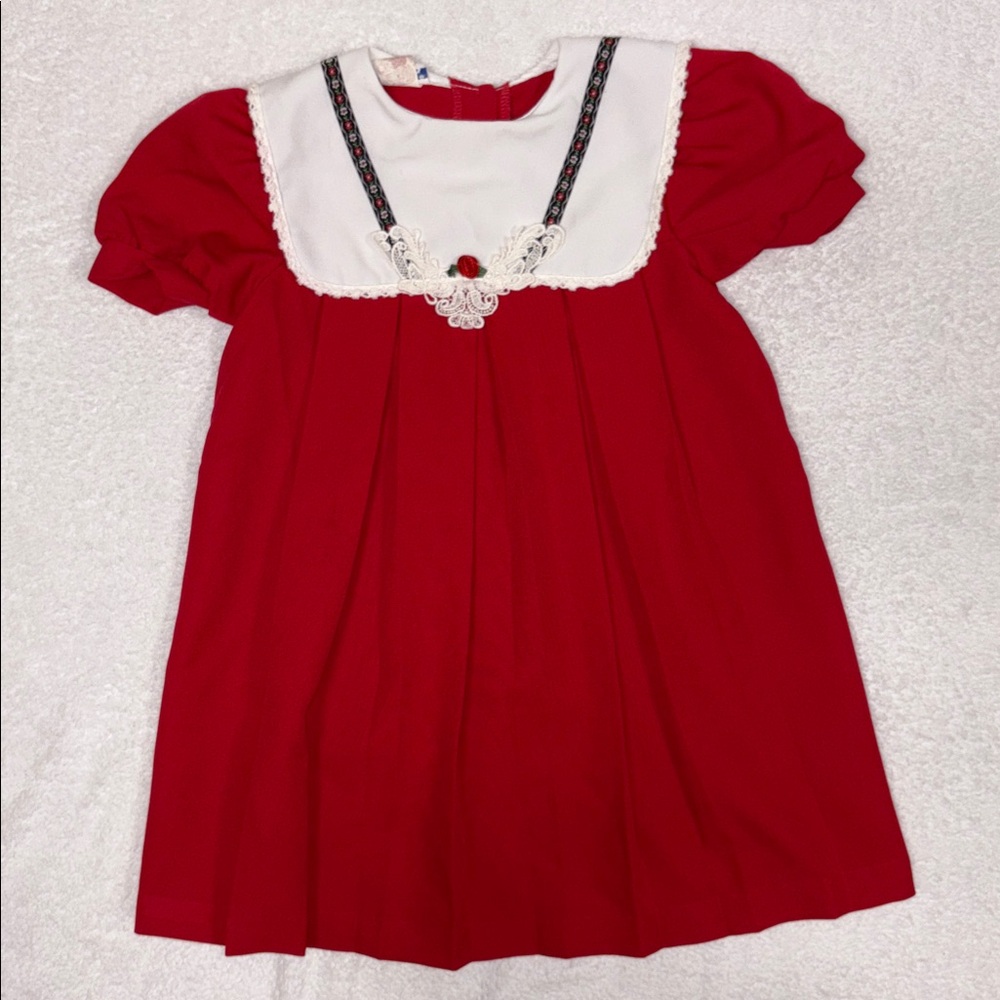Vintage Thomas Red pleated collar lace ribbon trimmed square collar girls 5